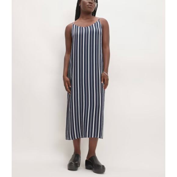 NWT EVERLANE The Hammered Satin Slip Dress Navy Bone 12